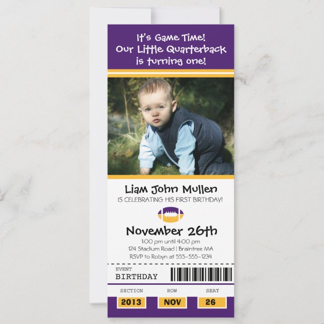 Football Birthday Ticket Invitation (Front)