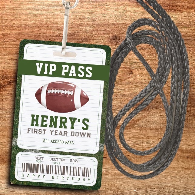 Football Birthday Vip Pass Boy's 1st birthday ID Badge (All star birthday vip pass)