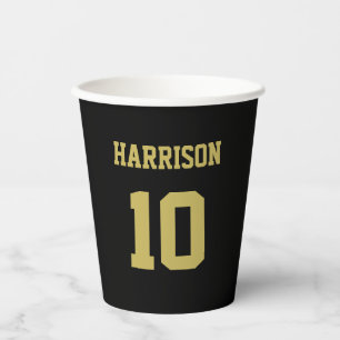 Football black gold jersey name number birthday paper cups