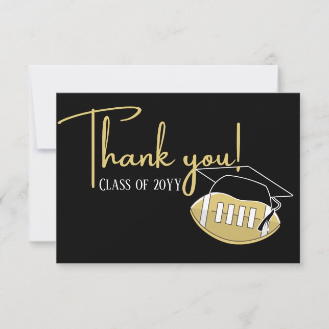  Football Black Gold Volleyball Graduation  Thank You Card (Front)