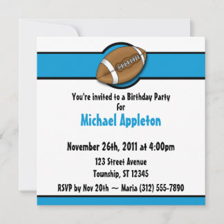 Football Blue Birthday Invitations