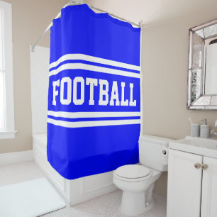 FOOTBALL Bold Bright Blue White Racing Stripes Shower Curtain