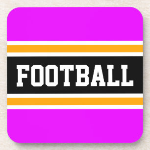 FOOTBALL Bold Bright Pink Yellow Black Stripes Coaster