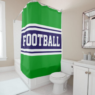 FOOTBALL Bold Navy Blue Green White Racing Stripes Shower Curtain
