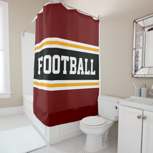 FOOTBALL Bold Red Black Yellow Racing Stripes Shower Curtain (In Situ)