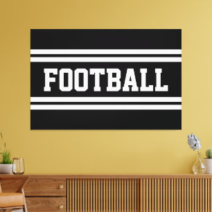 FOOTBALL Bold Sporty Black White Racing Stripes Canvas Print
