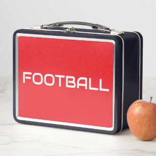 FOOTBALL Bold Sporty Bright Red Sleek White Text  Metal Lunch Box
