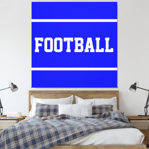 FOOTBALL Bold Text Bright Royal Blue White Stripes Canvas Print
