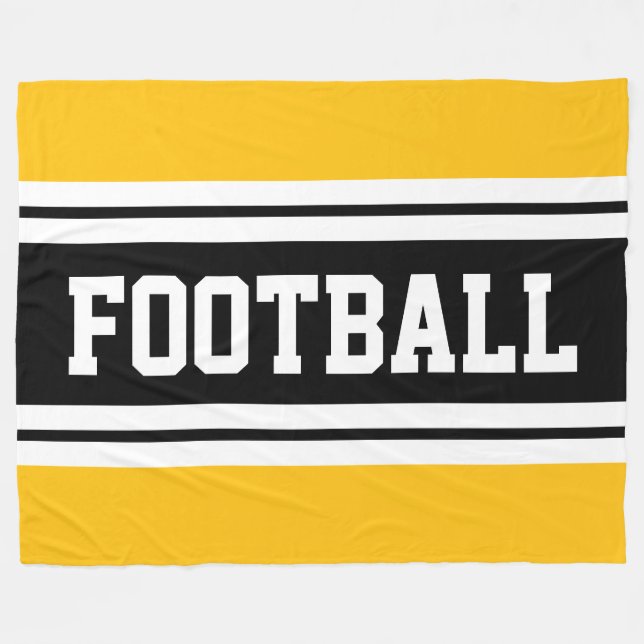 FOOTBALL Bold Yellow Black White Racing Stripes Fleece Blanket (Front (Horizontal))