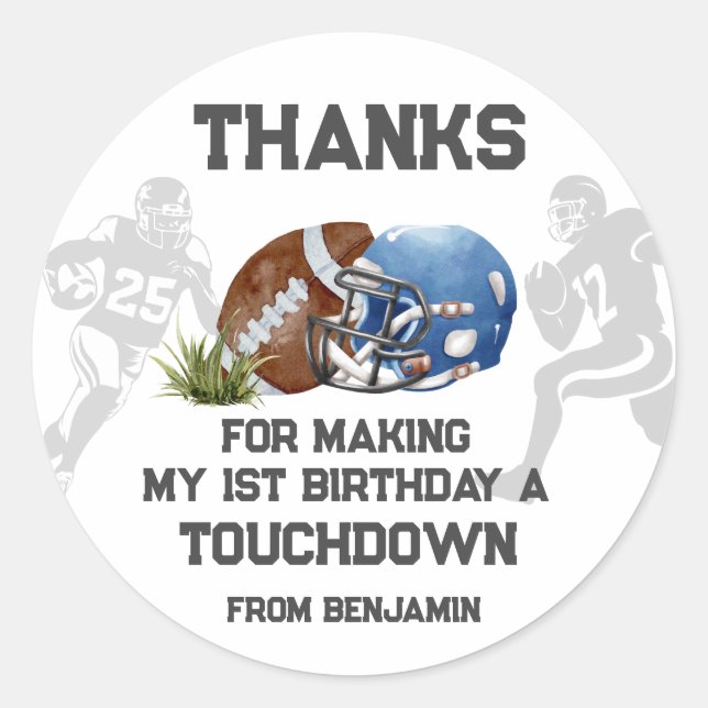 Football Boy 1st Birthday Party Favour   Classic Round Sticker (Front)