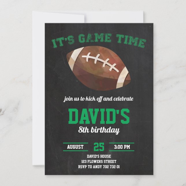 Football Boy Birthday Party Chalkboard Sports Invitation (Front)
