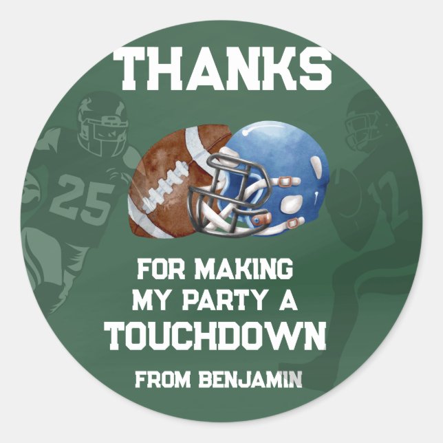 Football Boy Birthday Party Favour Classic Round Sticker (Front)