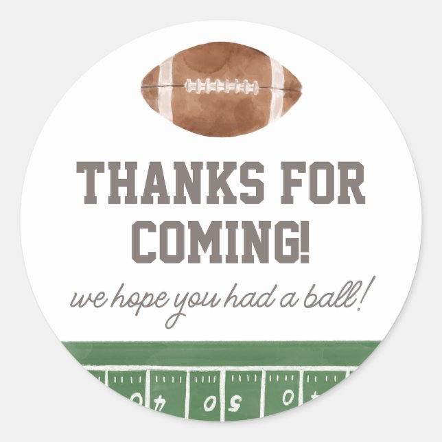 Football Boy Birthday Party Thank You Classic Round Sticker (Front)