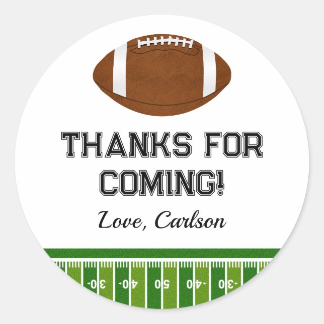 Football Boy Birthday Party Thank You Classic Round Sticker (Front)