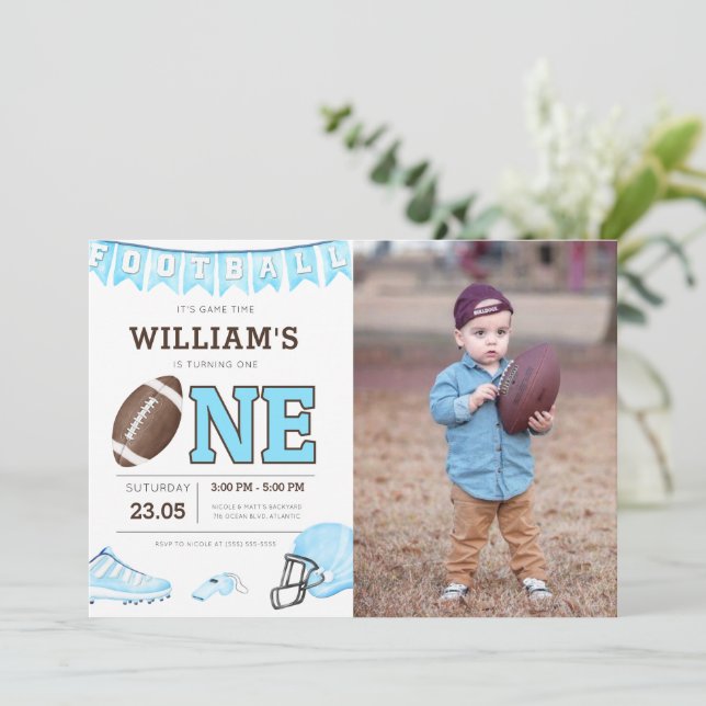 Football Boy First Birthday Invitation Card Photo (Standing Front)