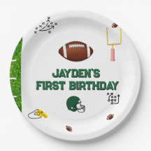 Football boy first birthday paper plates