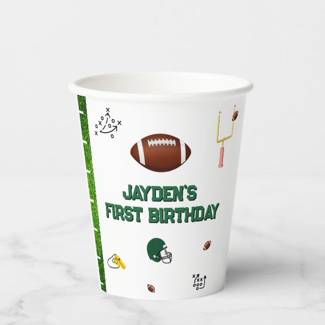 Football boy first birthday party cups (Front)