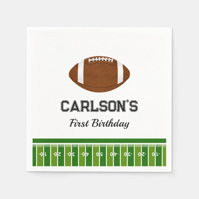 Football Boy First Birthday Party Napkin (Front)