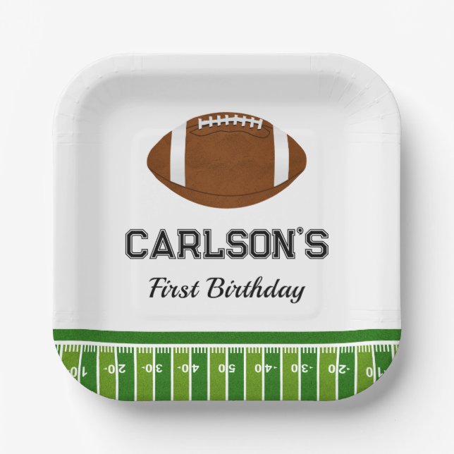 Football Boy First Birthday Party Paper Plate (Front)