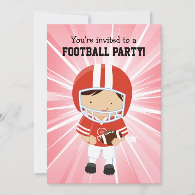 Football Boy in Red and White Birthday Party Invitation (Front)