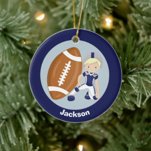 Football Boy Personalised Blonde Kids Christmas Ceramic Tree Decoration