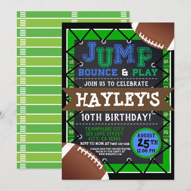 Football boys kids Jump & Play Trampoline Park Invitation (Front/Back)