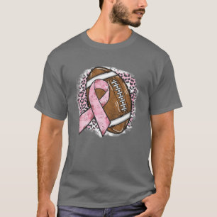 Football Breast Cancer Awareness Pink Ribbon Leopa T-Shirt