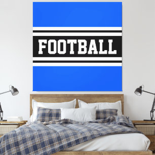 FOOTBALL Bright Blue Black White Racing Stripes Canvas Print