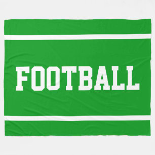FOOTBALL Bright Green Sporty White Text Stripes Fleece Blanket