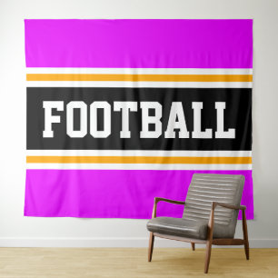 FOOTBALL Bright Pink Black Yellow Racing Stripes Tapestry