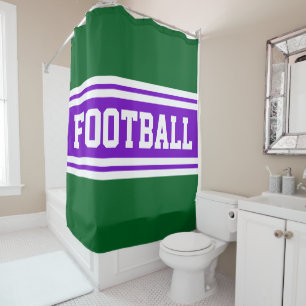 FOOTBALL Bright Purple Forest Green Racing Stripes Shower Curtain