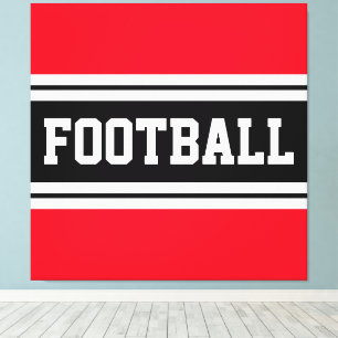 FOOTBALL Bright Red Black White Racing Stripes Canvas Print