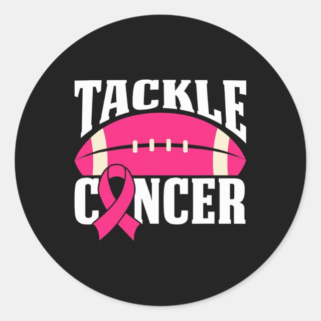 Football Cancer Breast Awareness Tackle Pink Ribbo Classic Round Sticker (Front)