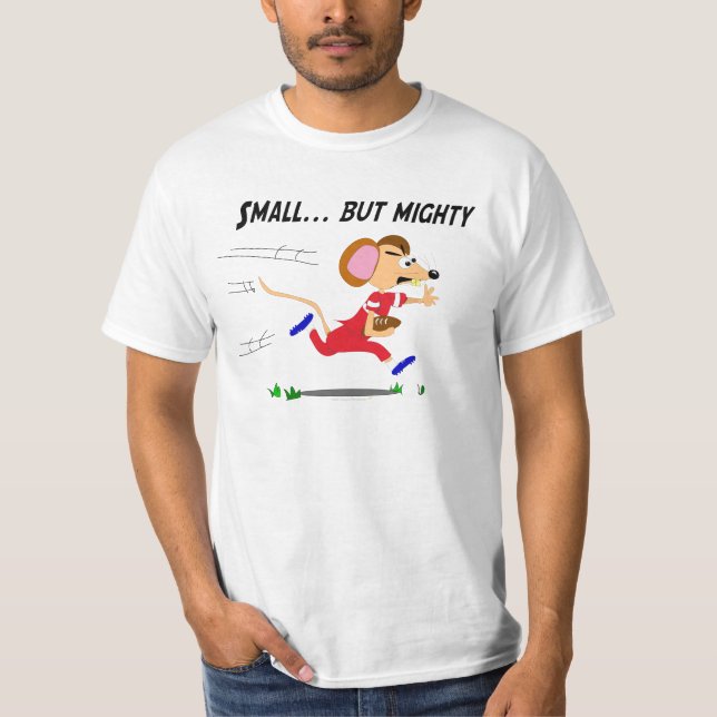 Football Cartoon Mouse Small But Mighty T-Shirt (Front)