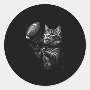Football Cat Funny American Football Kitten Women  Classic Round Sticker