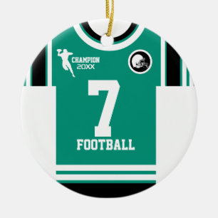 Football Champ Jersey Teal White Black Ornament