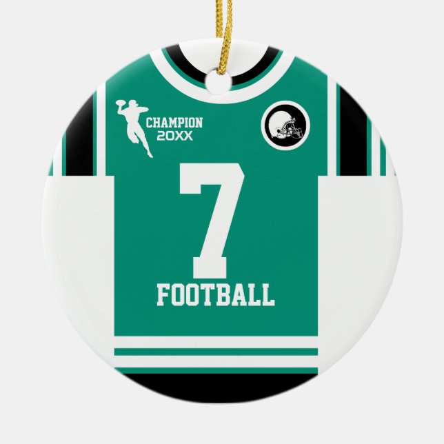 Football Champ Jersey Teal White Black Ornament (Front)