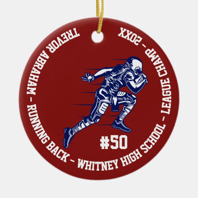 Football Champion Player Monogram Team School Ceramic Tree Decoration (Front)