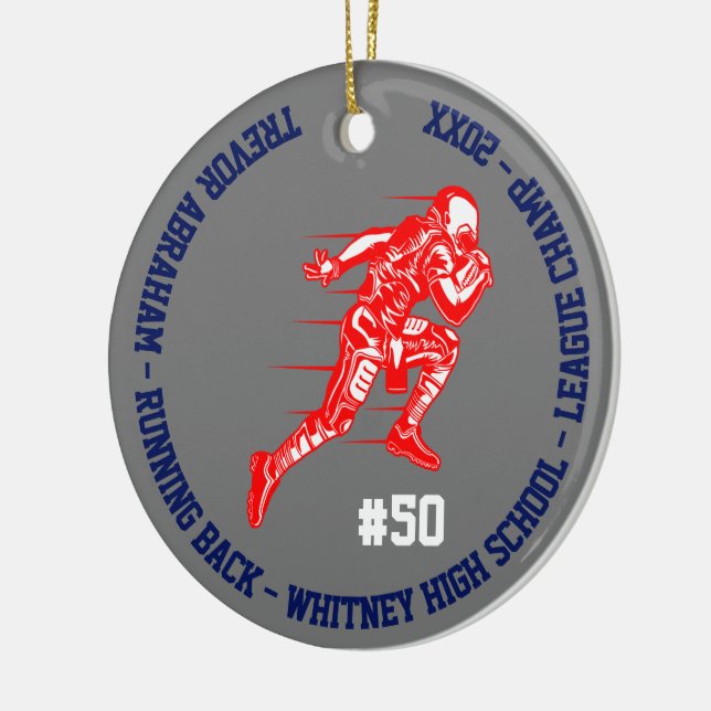 Football Champion Player School Blue Gray Red Ceramic Tree Decoration (Left)