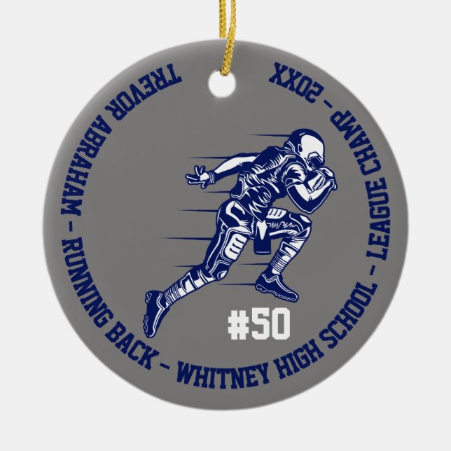 Football Champion Player School Blue Grey Ceramic Tree Decoration (Front)