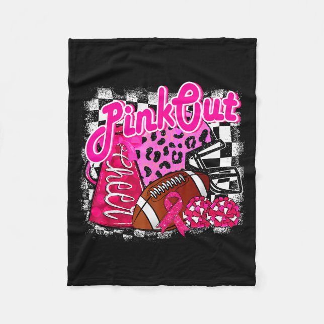 Football Checkered Nk Out Breast Cancer Cheer Mom  Fleece Blanket (Front)