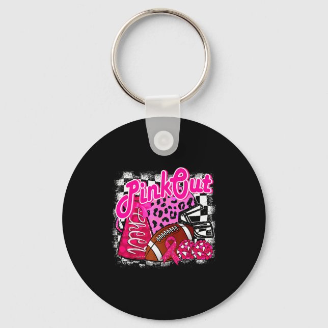 Football Checkered Nk Out Breast Cancer Cheer Mom  Key Ring (Front)