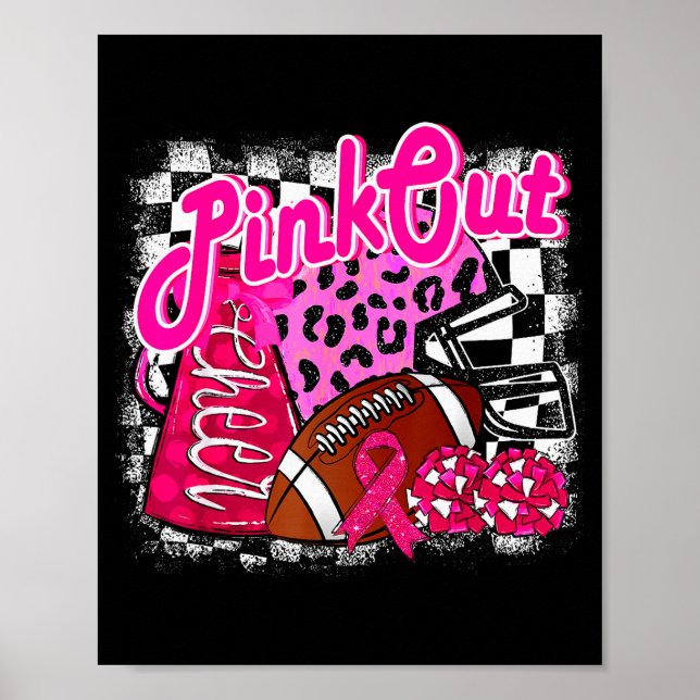 Football Checkered Nk Out Breast Cancer Cheer Mom  Poster (Front)