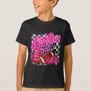 Football Checkered Nk Out Breast Cancer Cheer Mom  T-Shirt