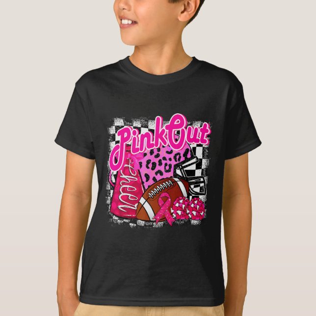 Football Checkered Nk Out Breast Cancer Cheer Mom  T-Shirt (Front)