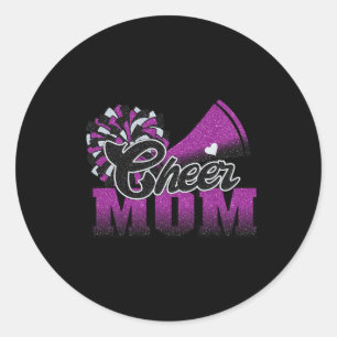 Football Cheer Mom Purple Black Pom Leopard  Classic Round Sticker