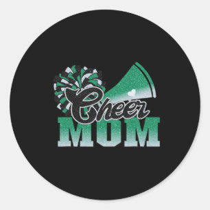 Football Cheer Mum Green White Black Pom Leopard Classic Round Sticker