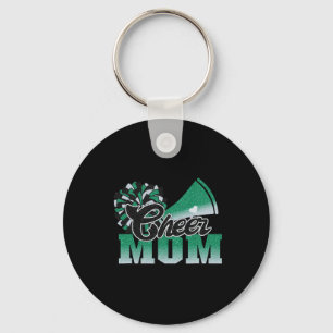 Football Cheer Mum Green White Black Pom Leopard Key Ring