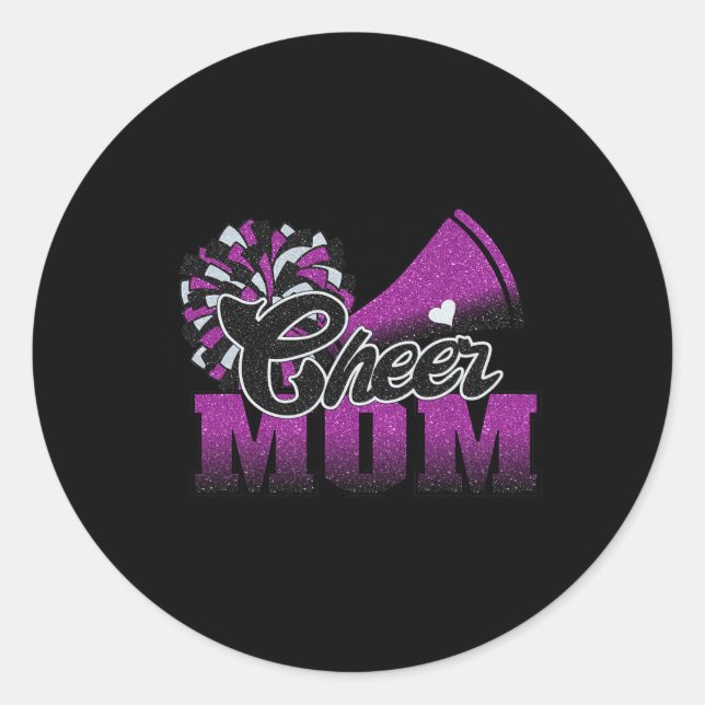 Football Cheer Mum Purple Black Pom Leopard  Classic Round Sticker (Front)