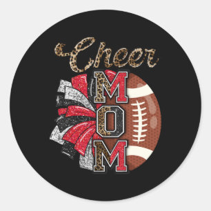 Football Cheer Mum Red Black Pom Leopard Classic Round Sticker
